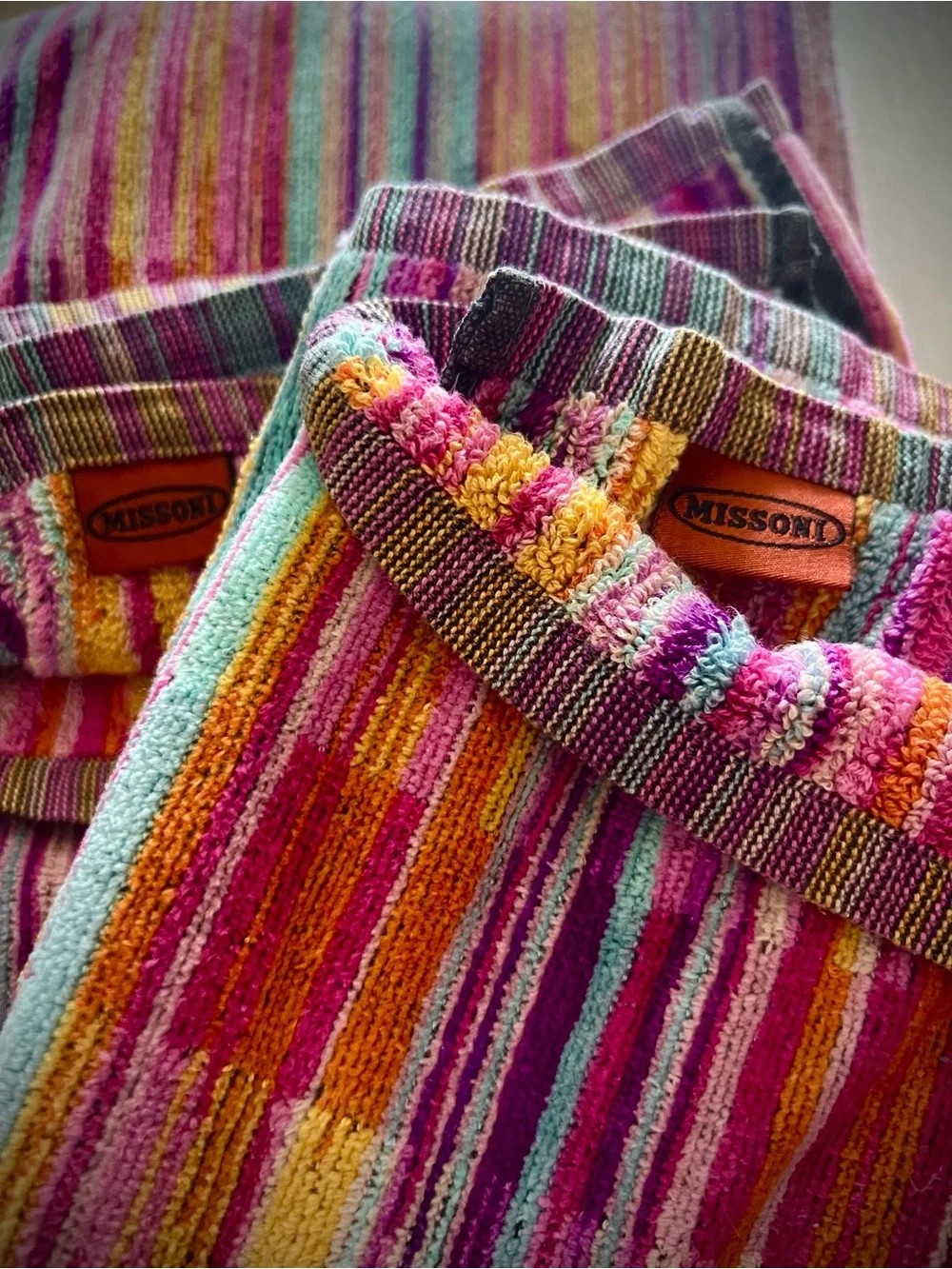 Missoni Striped Towel in Magenta, Turquoise, Yellow and Cream